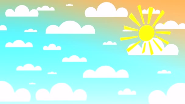 Animación Cielo Azul Brillante Con Sol Las Nubes Papel Avión — Vídeo de stock