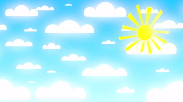 Animation Bright Blue Summer Sky Fun Paper Clouds Sun — Stock Video