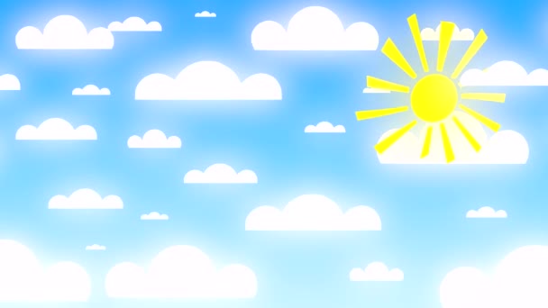 Animation Eines Strahlend Blauen Himmels Mit Sonne Und Papierwolken Einem — Stockvideo