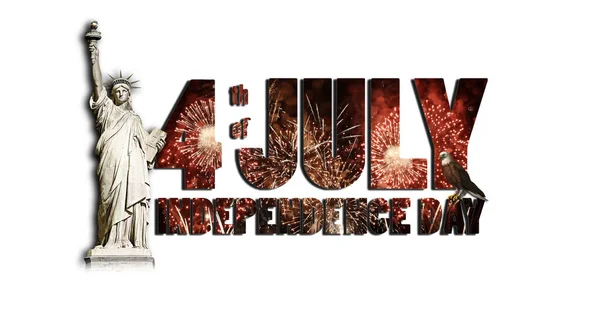 Texto Forma Fogos Artifício Festivos Julho Dia Independência Com Estátua — Fotografia de Stock