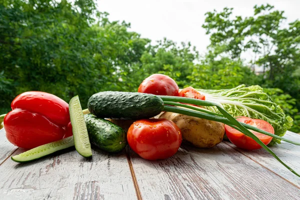 Different Vegetables Water Drops Plate Wooden Table Nature Background Royalty Free Stock Images