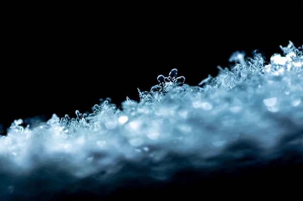 Textura Natural Neve Com Flocos Neve Close Tons Azuis Suaves — Fotografia de Stock
