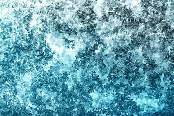 Close Sneeuwtextuur Het Raam Met Een Mooie Gradiënt Blauwe Lichtblauwe — Stockfoto