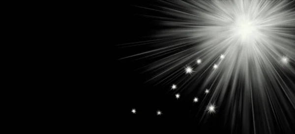 Bright Light Rays Isolated Black Background Festive Background Glowing Stars — Stock Photo, Image