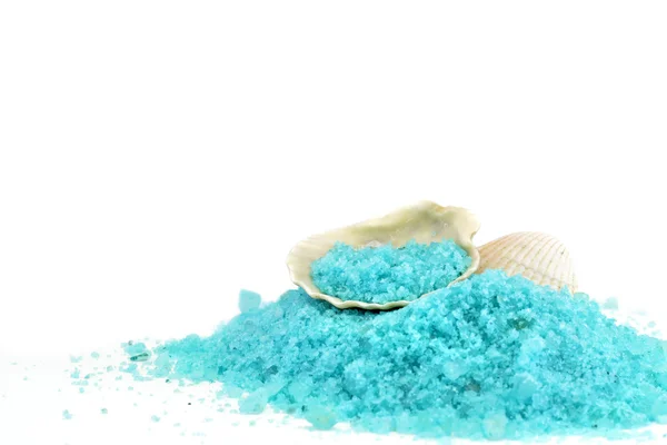 Blue sea salt on a white background — Stock Photo, Image