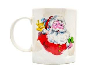 cup with image Santa Claus drawing with gifts new year isolated on a white background