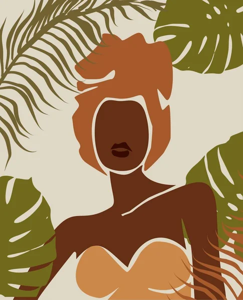 Vetor Africano Pele Negra Mulher Retrato Ilustração Modelo Imprimível Abstrato — Vetor de Stock