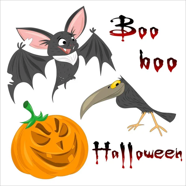 Personnages Halloween Drôles Sympathiques Éléments Une Bonne Vacances Automne Chauve — Image vectorielle