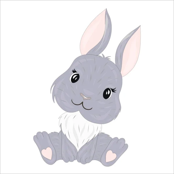 Gray Rabbit Hare White Isolated Background Easter Bunny Postcard Vector — Stock Vector