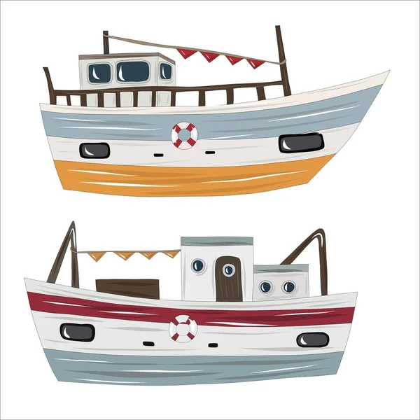 Helles Cartoon Retro Dampfboot Mit Seitlichem Schaufelrad Alte Schiffsvektorillustration — Stockvektor