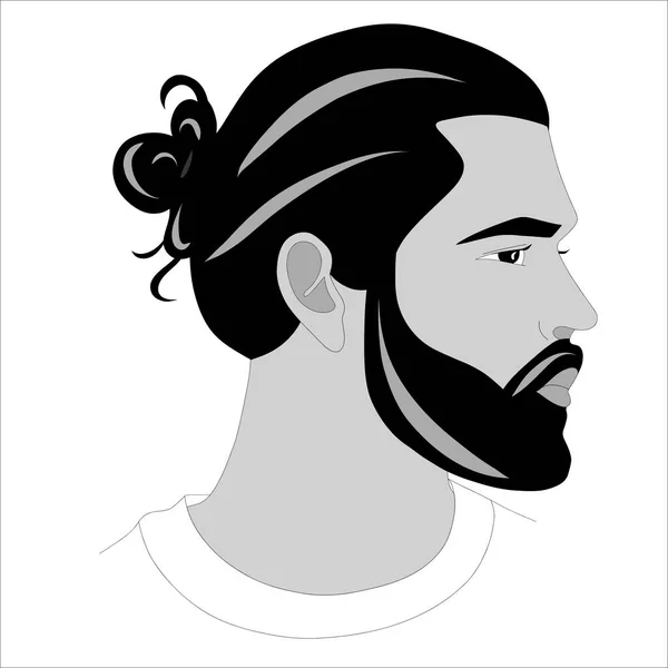 Vector Hipster Man Bearded Face Side View Logo Man Beard — Stock Vector