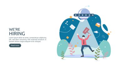 İş alımı ve internetten eleman alma konsepti. Ajans görüşmesi. Bir özgeçmiş süreci seçin. Web iniş sayfası, afiş, sunum, sosyal medya şablonu. Vektör illüstrasyonu