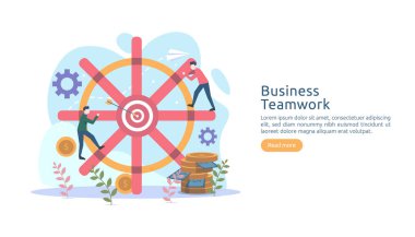 Takım çalışması, büyük sarı ampul lambası ve küçük insan karakteriyle fikir üretme. yaratıcı yenilik çözümü. Web iniş sayfası, afiş, sunum, sosyal medya şablonu