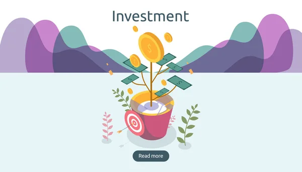 Groeiconcept Voor Bedrijfsbeheer Rendement Investering Isometrische Vector Illustratie Met Geld — Stockvector