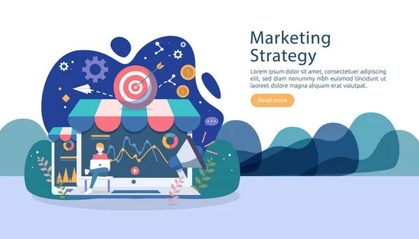 Digitales Marketing Strategiekonzept Mit Winzigem Menschen Charakter Online Commerce Geschäft — Stockvektor
