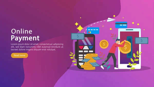 Paiement Mobile Concept Transfert Argent Commerce Marché Achats Illustration Ligne — Image vectorielle