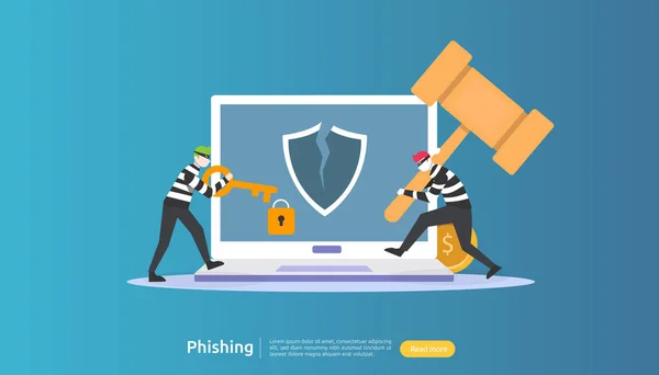 Internet Security Concept Met Kleine Mensen Karakter Wachtwoord Phishing Aanval — Stockvector