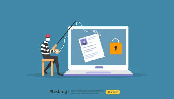 Internet Security Concept Met Kleine Mensen Karakter Wachtwoord Phishing Aanval — Stockvector