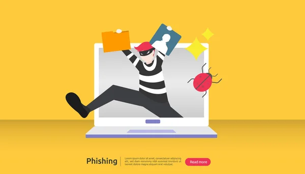 Conceito Segurança Internet Com Caráter Pessoas Minúsculas Ataque Phishing Senha — Vetor de Stock