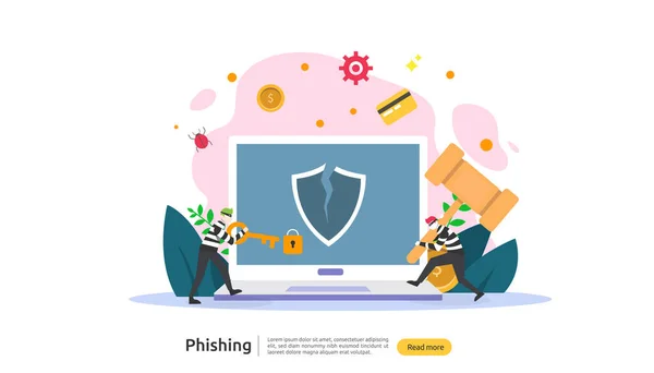 Password Phishing Attacco Concetto Modello Pagina Destinazione Heacker Rubare Sicurezza — Vettoriale Stock