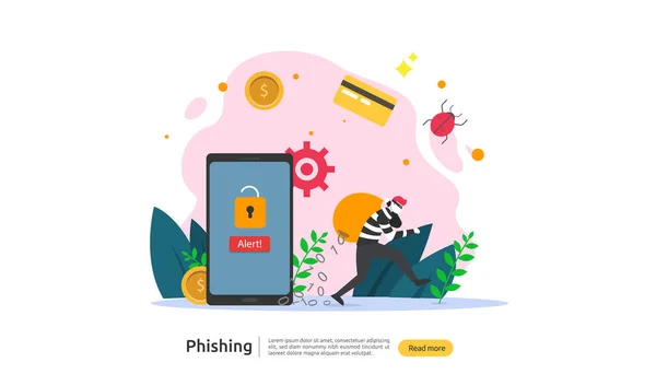 Contraseña Phishing Concepto Ataque Plantilla Landing Page Heacker Robar Seguridad — Vector de stock