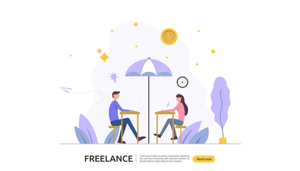 Concept Freelance Télétravail Indépendant Travail Domicile Personnage Personnes Travaillant Avec — Image vectorielle