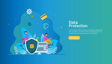 Güvenlik ve gizli veri koruması. VPN internet ağı güvenliği. İnsan karakteriyle trafik şifreleme kişisel mahremiyet kavramı. Web iniş sayfası, afiş, sunum, sosyal veya yazdırma ortamı