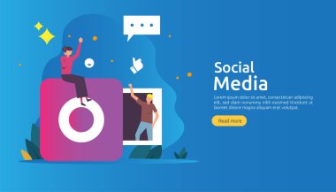 Sosyal medya ağı ve genç insanların düz stili ile ilgili etkili bir konsept. Web iniş sayfası, afiş, sunum, sosyal, poster, reklam, tanıtım veya yazdırma ortamı için illüstrasyon şablonu.