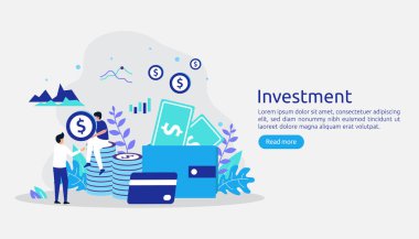 İş yatırımı konsepti. Yatırım grafiklerine göre geri dönüyor. Finansal büyüme başarıya yükseliyor. Web iniş sayfası şablonu, afiş, sunum, sosyal ve yazdırma medyası. Vektör illüstrasyonu