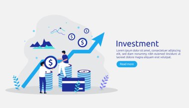 İş yatırımı konsepti. Yatırım grafiklerine göre geri dönüyor. Finansal büyüme başarıya yükseliyor. Web iniş sayfası şablonu, afiş, sunum, sosyal ve yazdırma medyası. Vektör illüstrasyonu