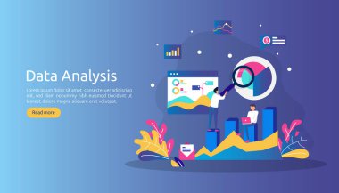 Piyasa araştırması ve dijital pazarlama stratejisi için dijital veri analizi kavramı. Web sitesi analitiği ya da insan karakterli veri bilimi. Web iniş sayfası, afiş, sunum şablonu