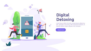Web iniş sayfası, afiş, sunum, sosyal, poster, reklam, promosyon veya yazdırma medyası için dijital detoks yaşam tarzı illüstrasyon şablonu.