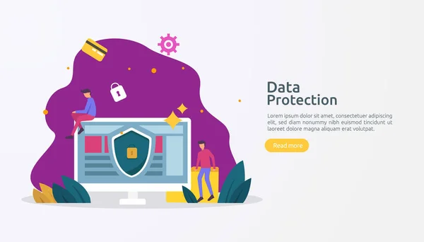 安全かつ機密データ保護 Vpnインターネットネットワークセキュリティ 人々の文字でトラフィック暗号化個人のプライバシーコンセプト ウェブランディングページバナープレゼンテーションソーシャルメディア — ストックベクタ