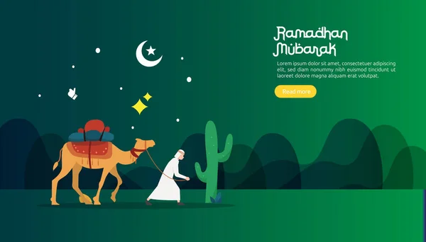 Happy Ramadan Mubarak Greeting Concept People Character Web Landing Page — Stock Vector
