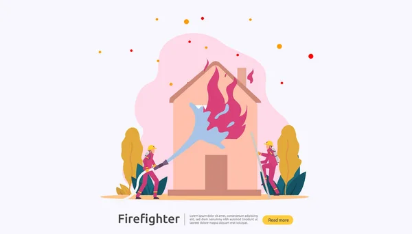 Пожарный Использует Водяной Спрей Шланга Пожаротушения Горящего Дома Пожарный Форме — стоковый вектор