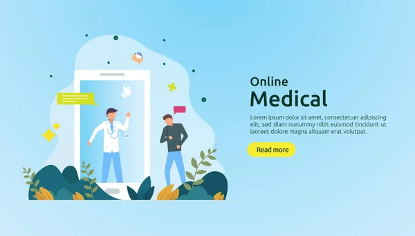 Płaskie Porady Medyczne Online Lub Usługi Opieki Zdrowotnej Zadzwoń Lekarza — Wektor stockowy
