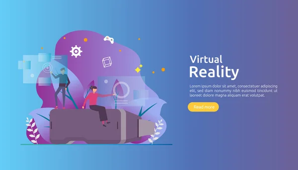 Virtuální Rozšířená Realita Lidé Postava Dotýká Rozhraní Nosí Brýle Hry — Stockový vektor