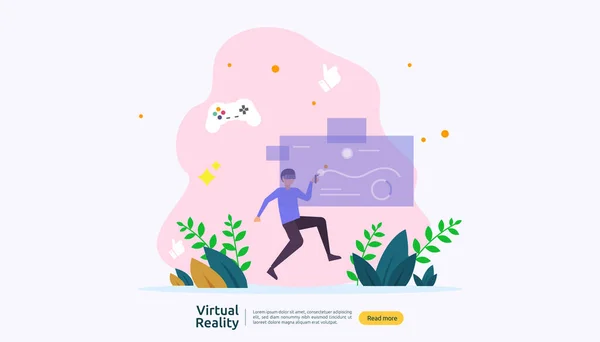 Virtual Menambah Realitas Orang Menyentuh Antarmuka Dan Memakai Kacamata Bermain - Stok Vektor