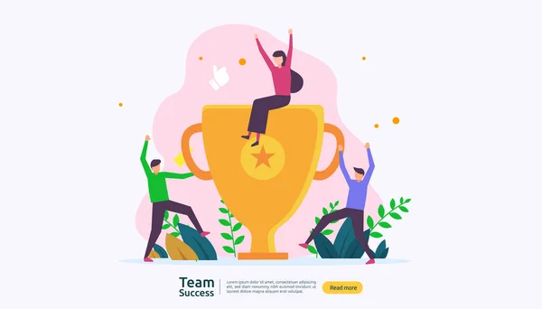 Éxito Del Equipo Con Copa Trofeo Ganar Concepto Trabajo Equipo — Vector de stock