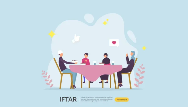 Iftar Comer Después Fiesta Ayuno Concepto Fiesta Cena Familiar Musulmana — Archivo Imágenes Vectoriales