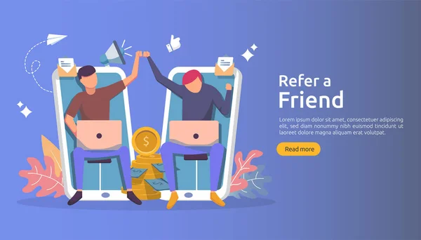 Refer Friend Affiliate Partnership Earn Money Marketing Concept Strategy People — Stock Vector