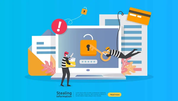 Internet Sicherheitskonzept Mit Menschencharakter Passwort Phishing Angriff Diebstahl Personenbezogener Daten — Stockvektor