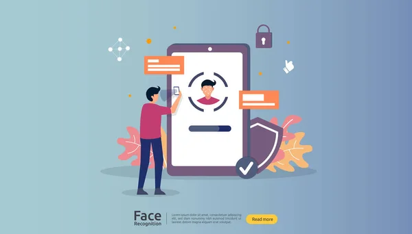 Face Recognition Data Security Design Facial Biometric Identification System Scanning — Stock Vector