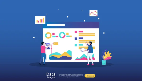 数字数据分析概念用于市场研究和数字营销策略 具有人物性格的网站分析或数据科学 网页登陆页 演示文稿模板 — 图库矢量图片