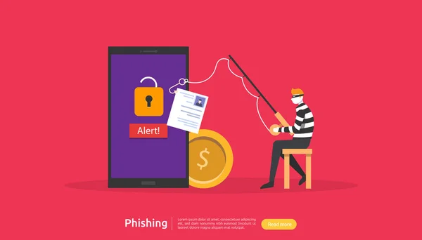 Concepto Seguridad Internet Con Carácter Gente Pequeña Contraseña Ataque Phishing — Vector de stock