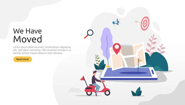 Novo Negócio Anúncio Localização Mudança Conceito Endereço Escritório Nós Movemos —  Vetores de Stock