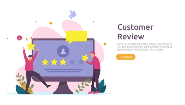 Costumer Review Rating Concept People Character Giving Feedback Evaluation Satisfaction — Stock Vector