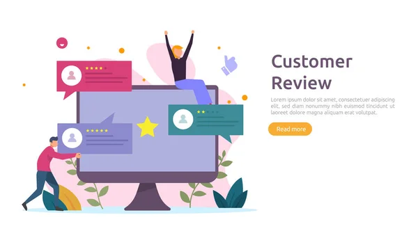 Costumer Review Rating Concept People Character Giving Feedback Evaluation Satisfaction — Stock Vector