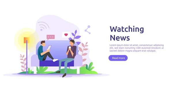 Viendo Noticias Diarias Vector Concepto Ilustración Con Personaje Gente Plantilla — Archivo Imágenes Vectoriales