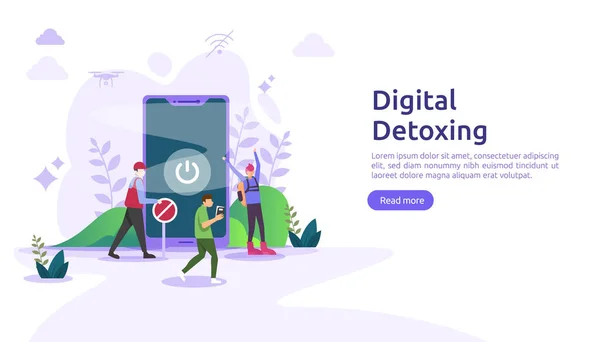 Konsep Gambar Gaya Hidup Detox Digital Templat Untuk Halaman Pendaratan - Stok Vektor